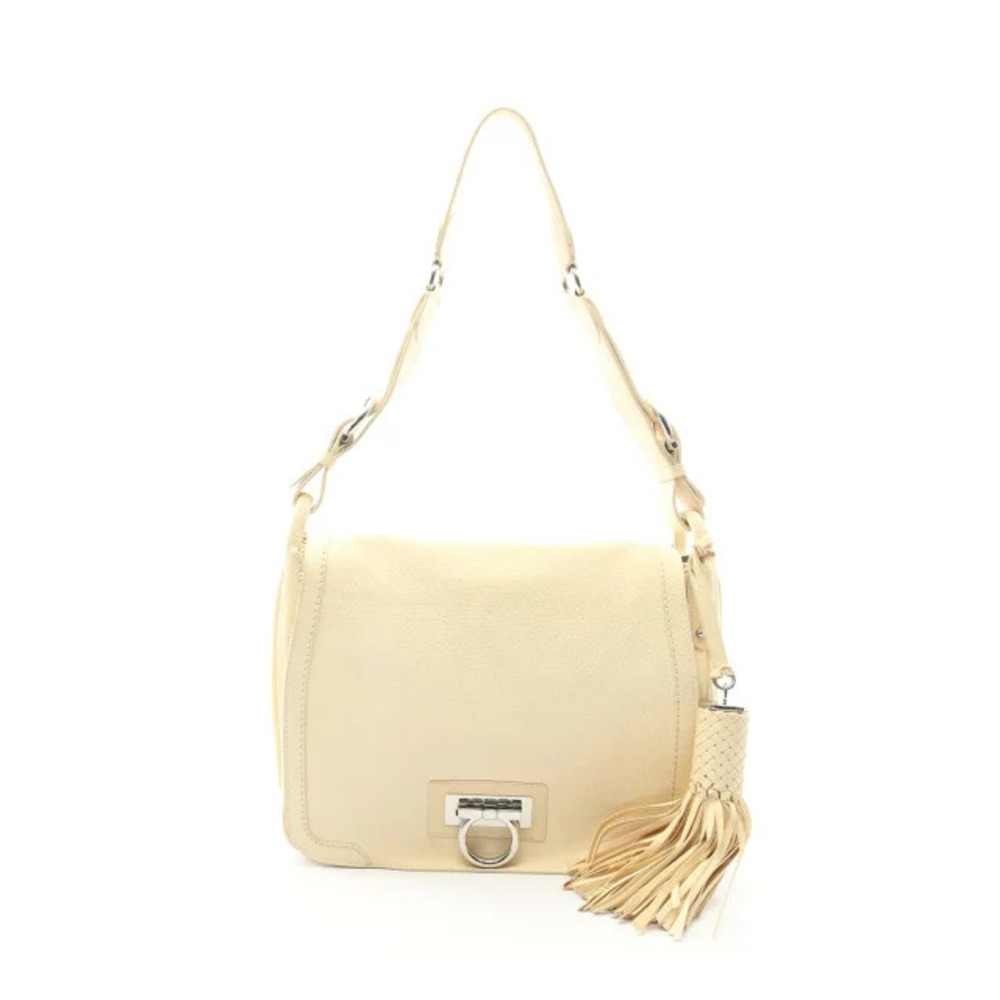 Salvatore Ferragamo Gancini Shoulder Bag Leather Ivory White